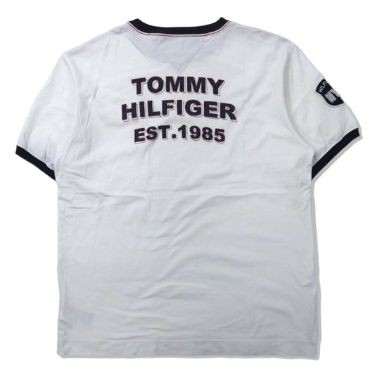 TOMMY HILFIGER ビッグサイズ リンガーTシャツ XL ホワイト コットン バックロゴプリント-TOMMY HILFIGER-古着