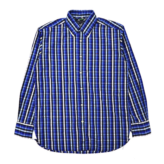 TOMMY HILFIGER ボタンダウンシャツ M ブルー フラッグ刺繍 チェック-TOMMY HILFIGER-古着