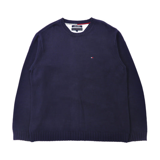 TOMMY HILFIGER クルーネックニットセーター L ネイビー コットン パキ綿 90年代-TOMMY HILFIGER-古着