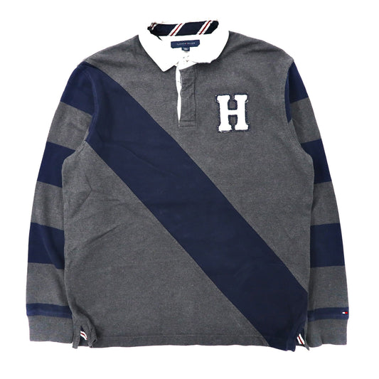 TOMMY HILFIGER ラガーシャツ L グレー コットン ロゴワッペン-TOMMY HILFIGER-古着