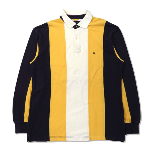 TOMMY HILFIGER ラガーシャツ L イエロー ネイビー コットン 90年代-TOMMY HILFIGER-古着