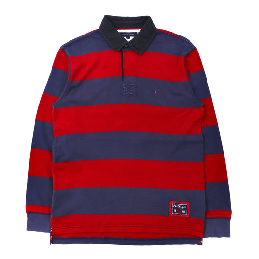 TOMMY HILFIGER ラガーシャツ L ネイビー ボーダー コットン-TOMMY HILFIGER-古着