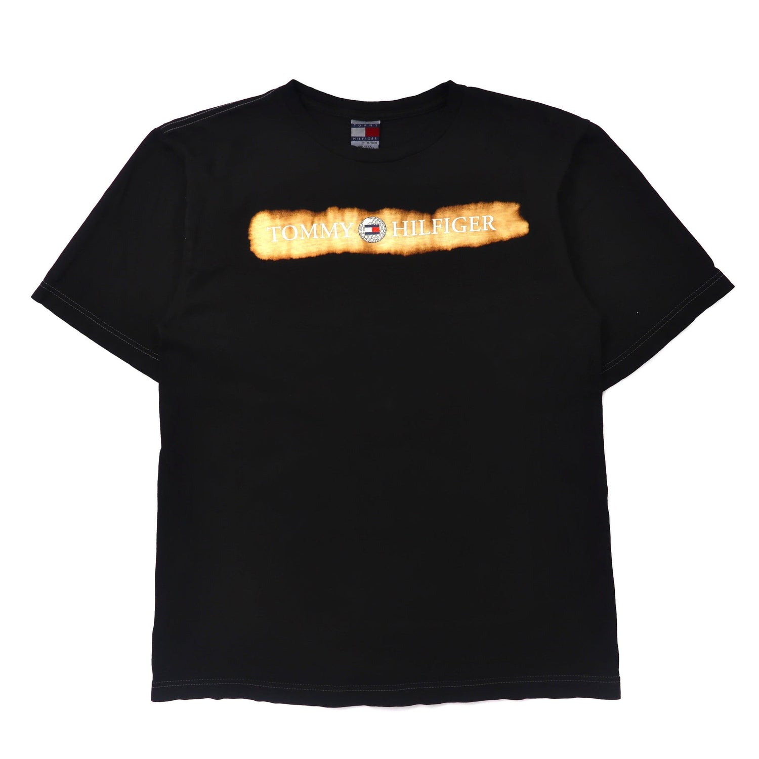 TOMMY HILFIGER ロゴプリントTシャツ XL ブラック コットン 90年代 USA製-TOMMY HILFIGER-古着