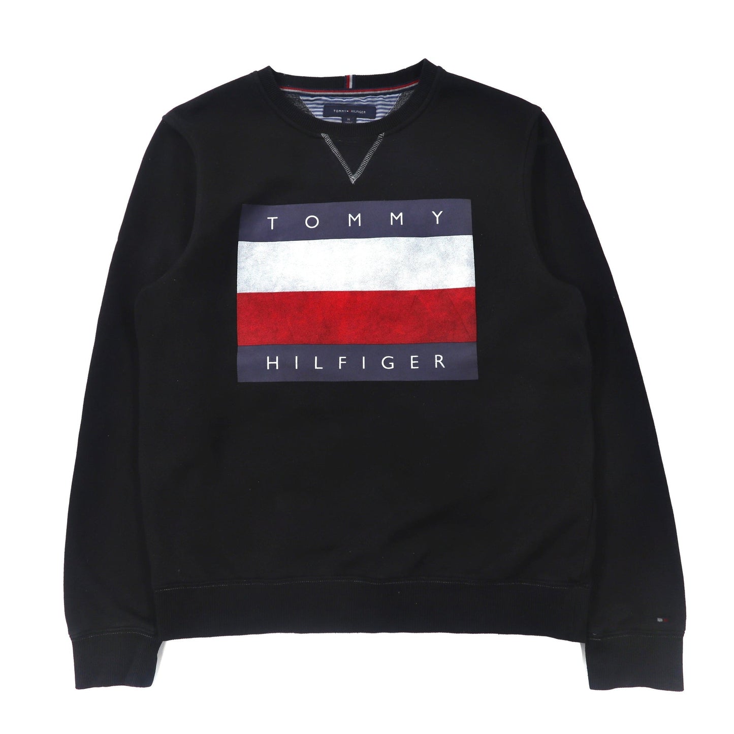 TOMMY HILFIGER ロゴプリントスウェット M ブラック コットン 裏起毛 前V-TOMMY HILFIGER-古着