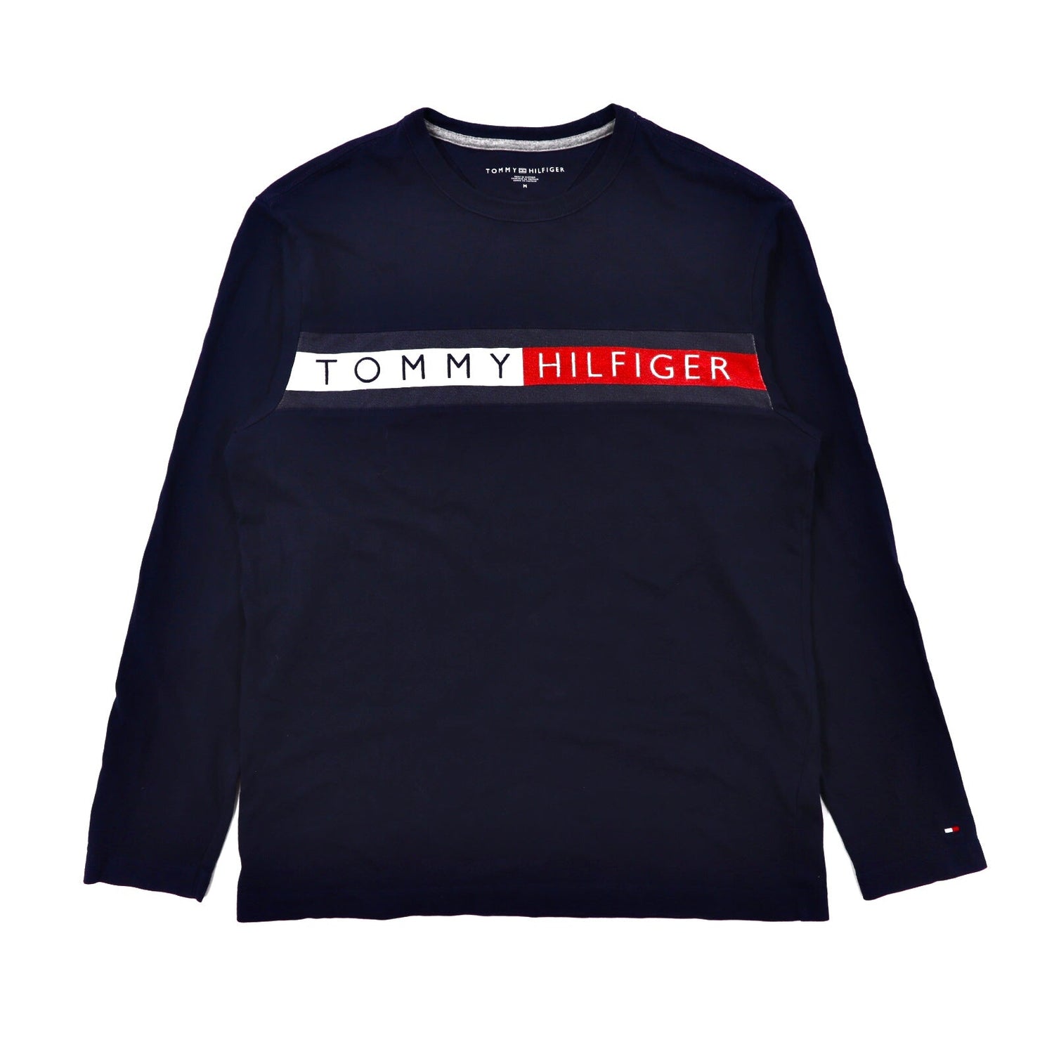 TOMMY HILFIGER Long Sleeve T -shirt M navy cotton logo embroidery
