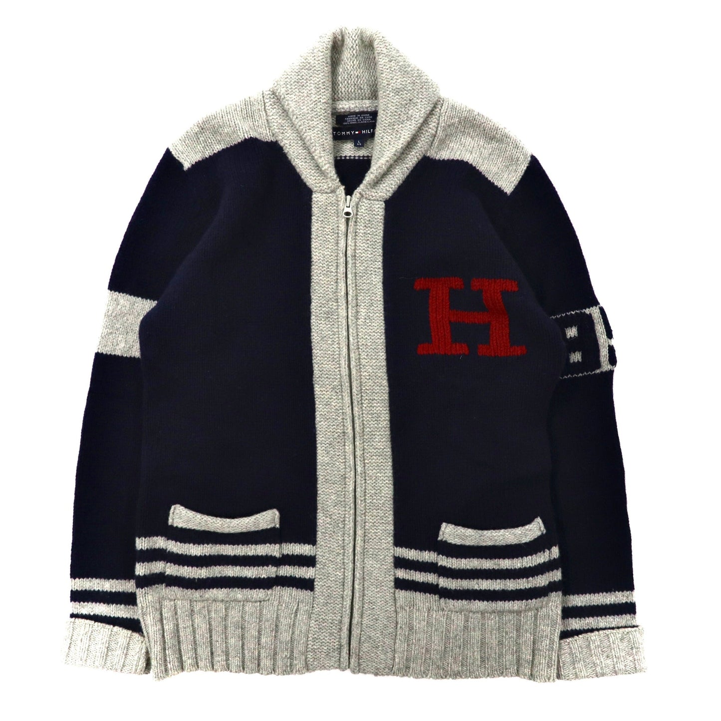 TOMMY HILFIGER ショールカラー ニットジャケット L ネイビー ウール-TOMMY HILFIGER-古着