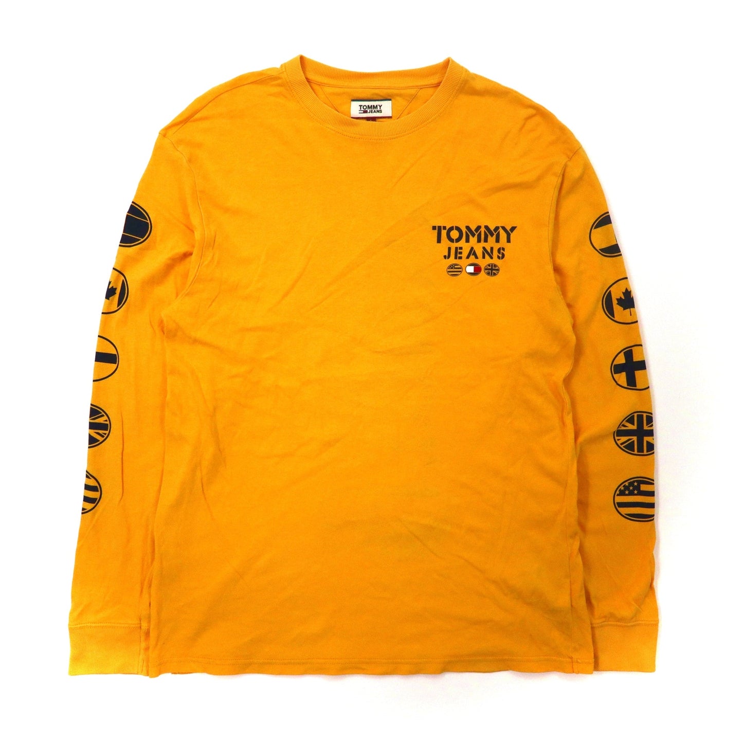 TOMMY JEANS ロングスリーブTシャツ L イエロー コットン 袖ロゴ 両面ロゴプリント-TOMMY JEANS-古着