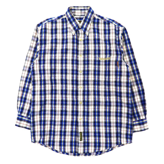 Timberland ボタンダウンシャツ S ブルー チェック ロゴ刺繍-Timberland-古着