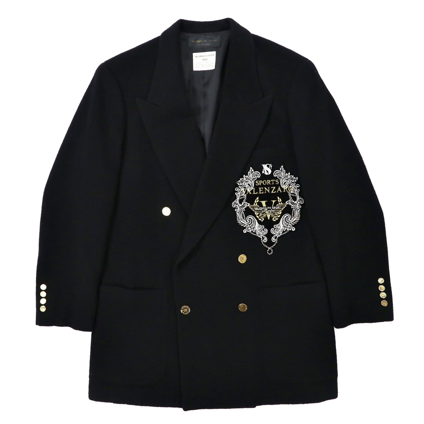 VALENZA PO SPORT Double Blest Tailored Jacket M Black Wool Gold Button  Emblem Logo 80s Japan MADE – 日本然リトテ