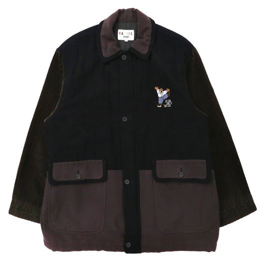 VAZIIE SPORT 異素材切り替えコート 48 マルチカラー コーデュロイ キャラクター刺繍 ビッグサイズ 80年代 日本製-VINTAGE-古着