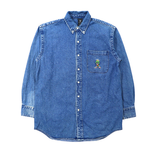 WARNER BROS. ボタンダウンシャツ S ブルー デニム LOONEY TUNES 刺繍 90年代-VINTAGE-古着