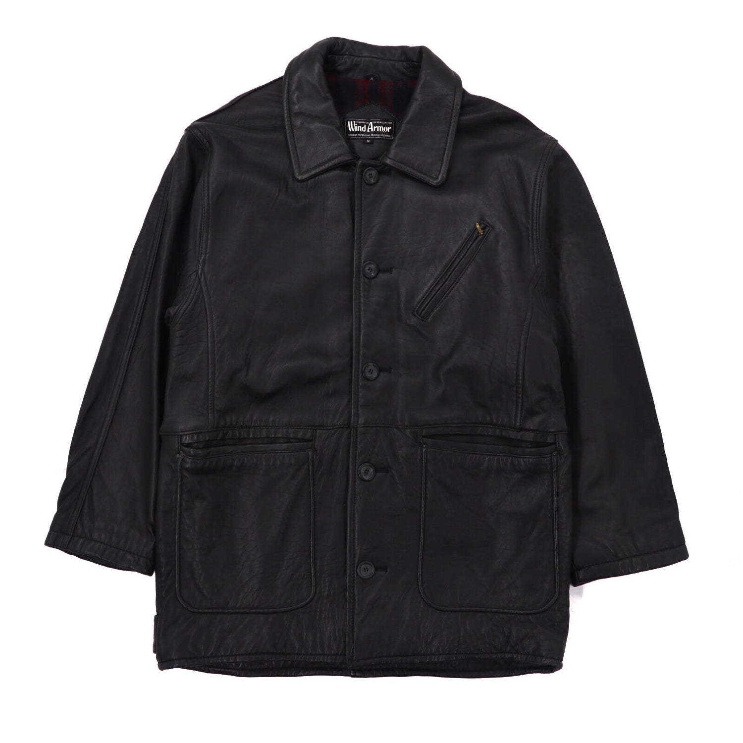 WIND ARMOR Leather Jacket Car Coat M Black Leather – 日本然