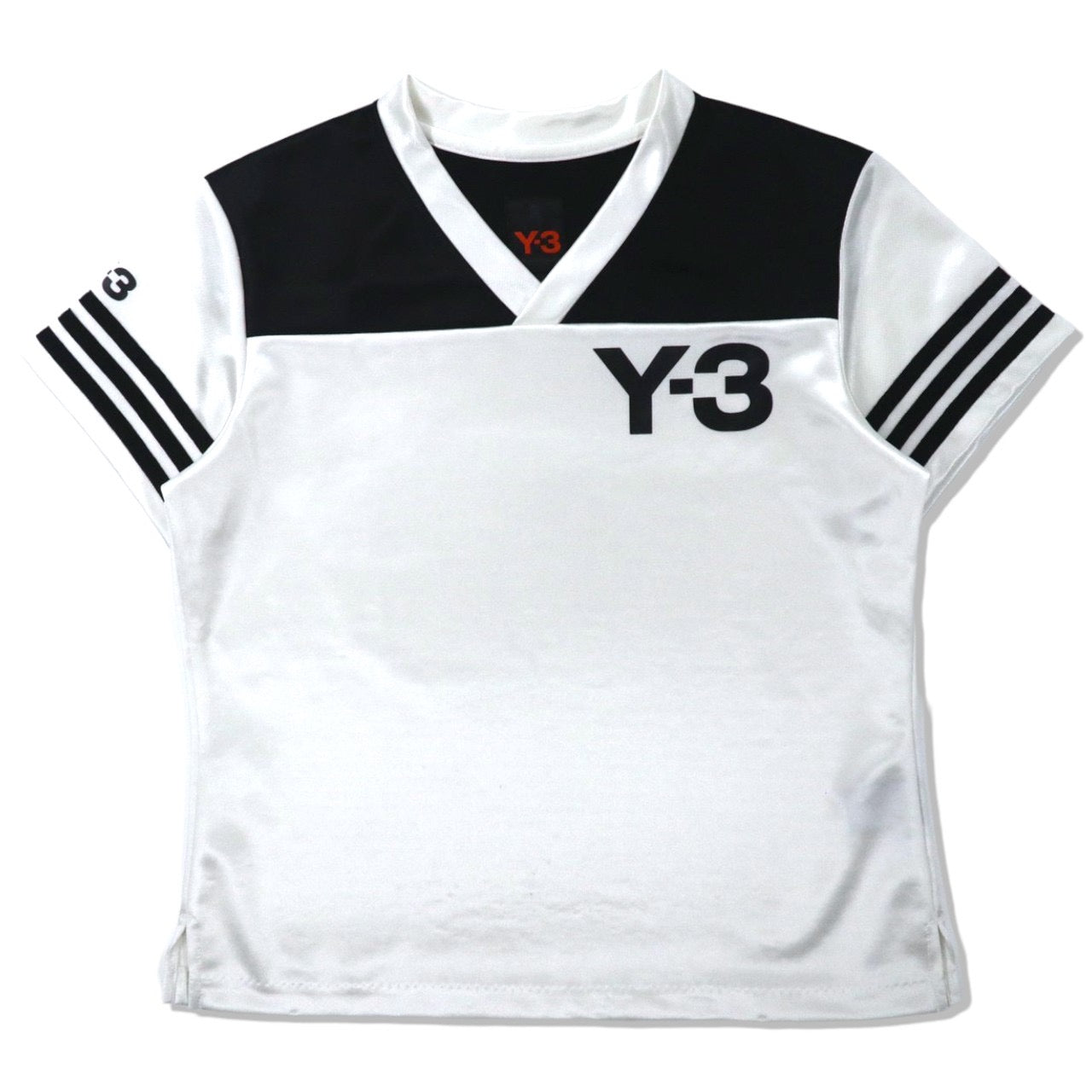 Y-3 ゲームシャツ VネックTシャツ S ホワイト ポリエステル ロゴプリント-Y-3 ( YOHJI YAMAMOTO × adidas )-古着