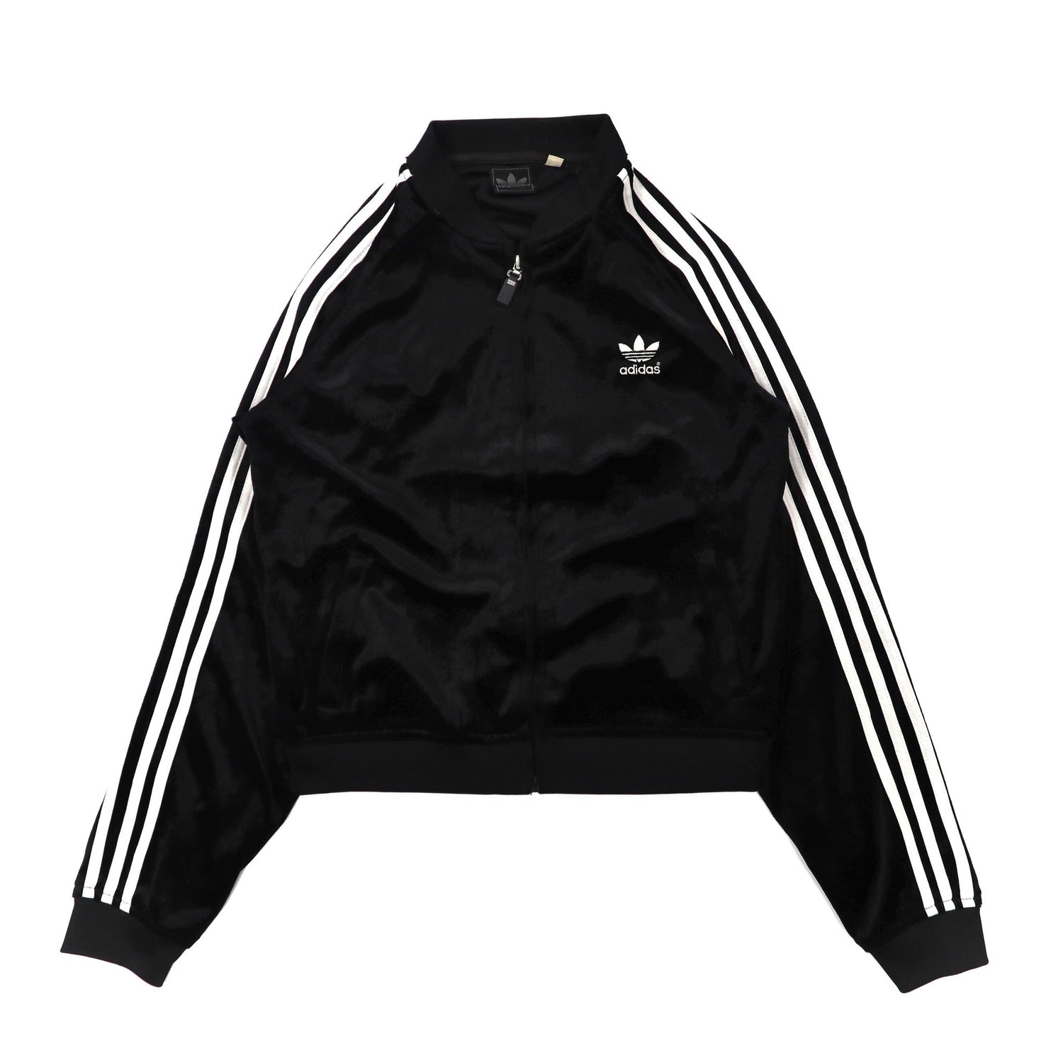 Adidas Velour Track Jacket L Black Trofoil Logo 3 Striped
