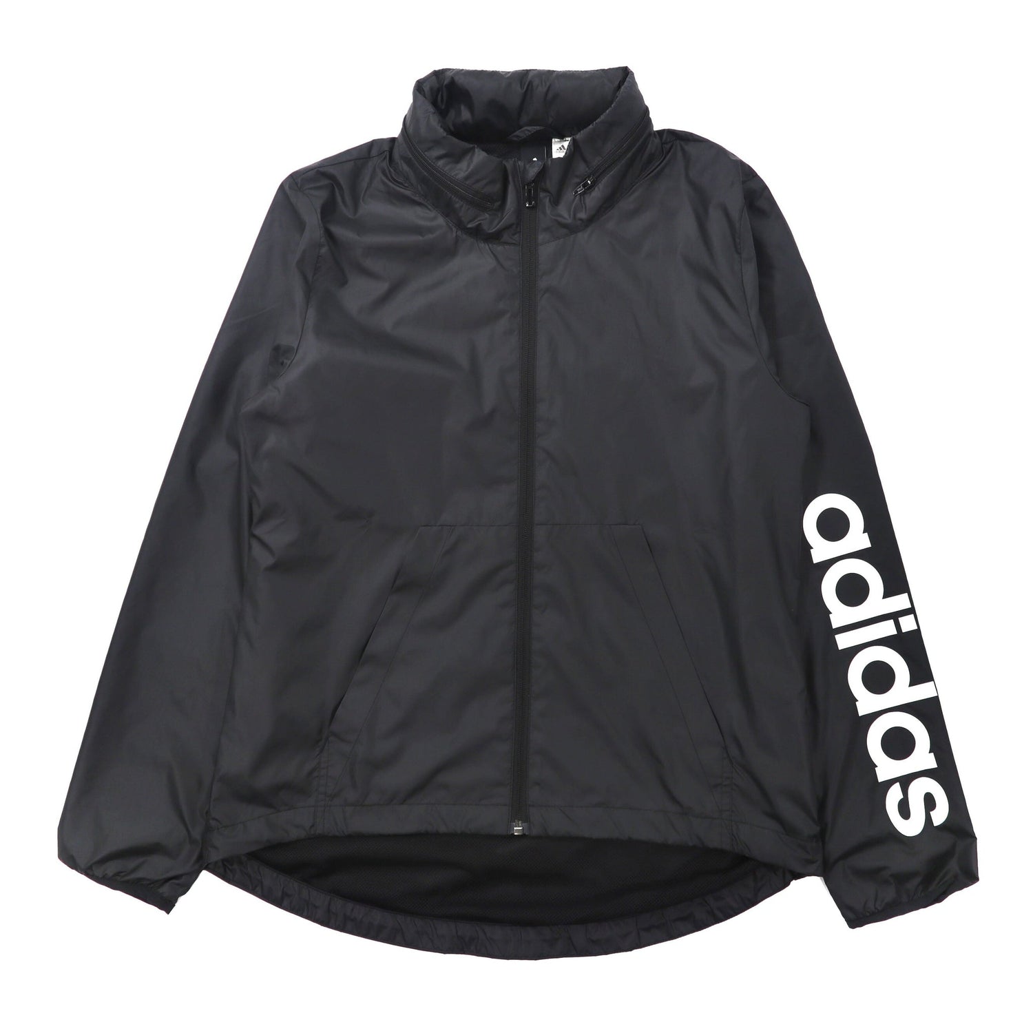 adidas ナイロンジャケット OT ブラック 袖ロゴ フード収納式