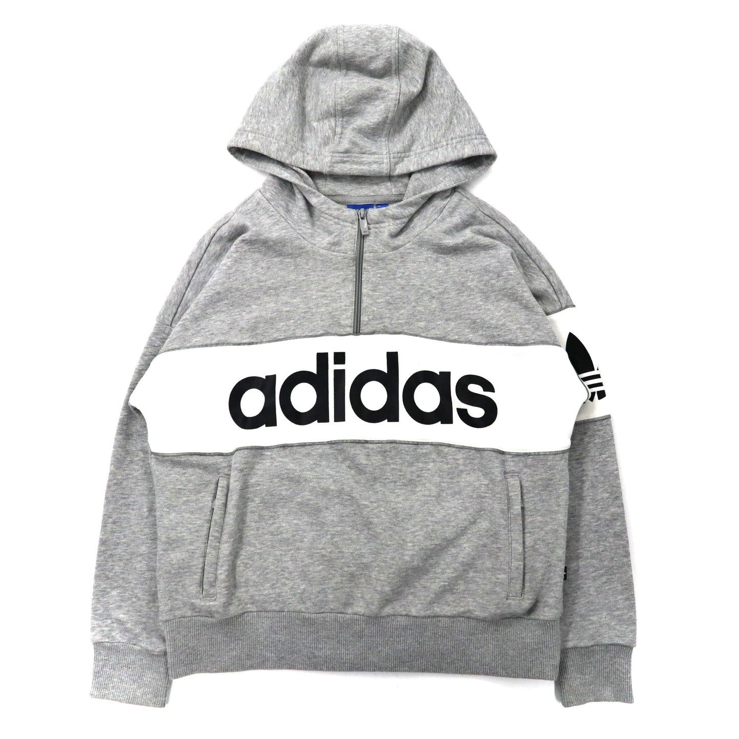 adidas originals ハーフジップ パーカー L グレー コットン トレフォイルロゴプリント City Tko Hoodie S19898-adidas originals-古着