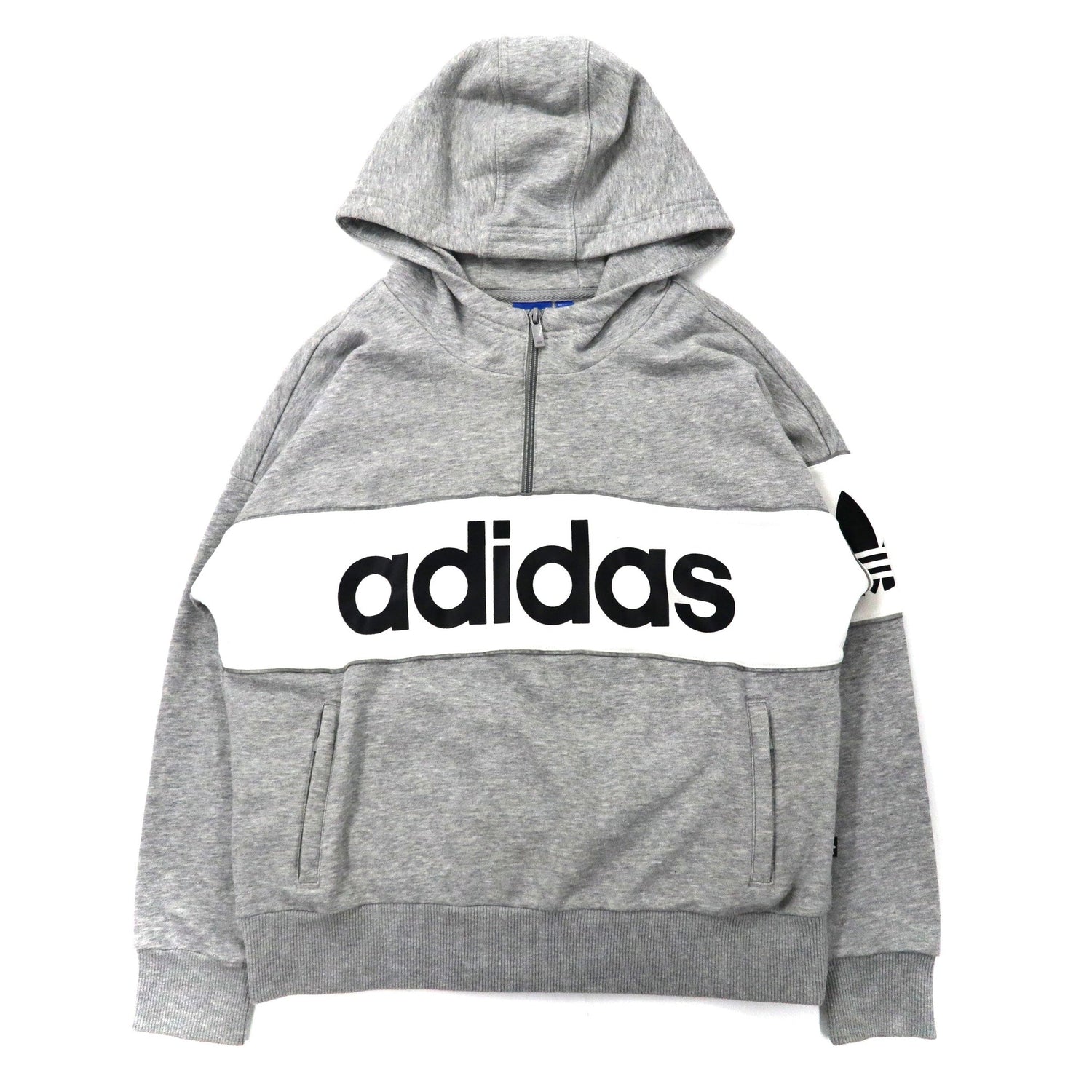 Adidas Originals Half Zip HOODIE L Gray Cotton Trofoil Logo Print