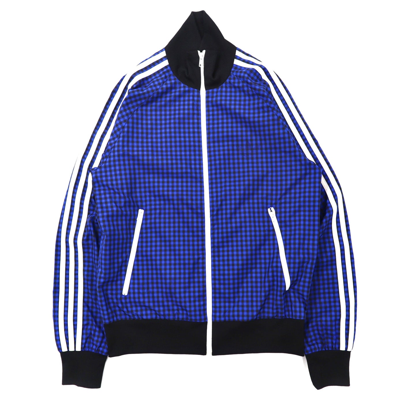 adidas originals ナイロンジャケット M ブルー チェック ３ストライプス-adidas originals-古着