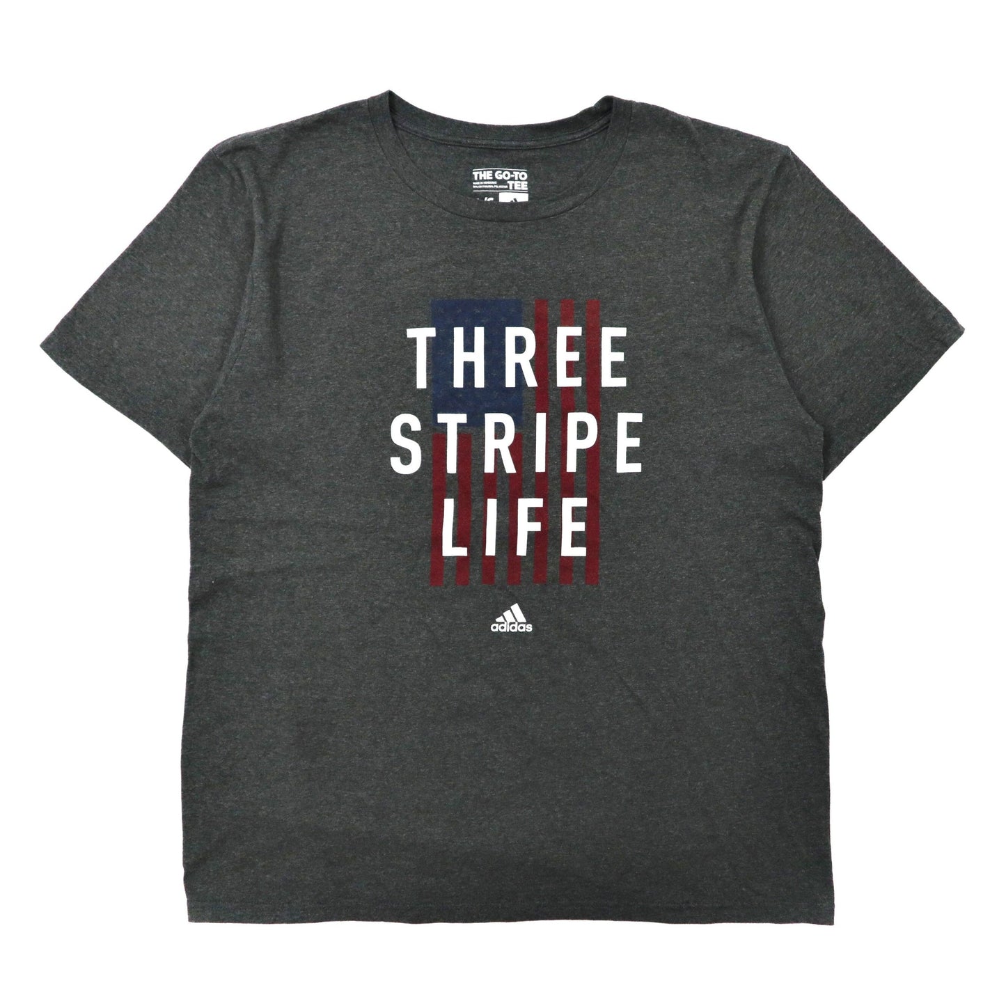 adidas ロゴプリントTシャツ L グレー コットン 星条旗 THREE STRIPE LIFE TEE-adidas-古着