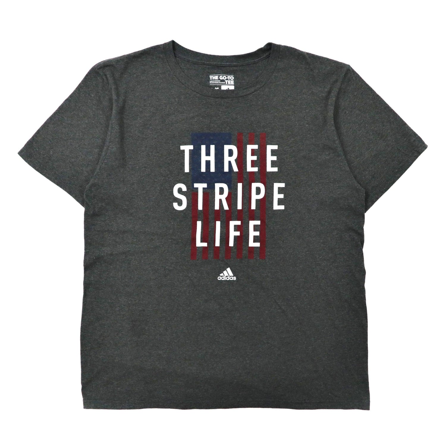 adidas ロゴプリントTシャツ L グレー コットン 星条旗 THREE STRIPE LIFE TEE-adidas-古着