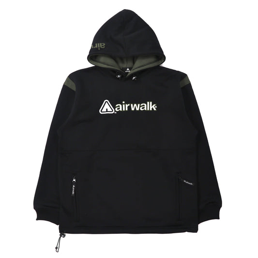 airwalk パーカー M ブラック ポリエステル ジャージー素材 ドロスト ロゴ刺繍 90年代-AIRWALK-古着