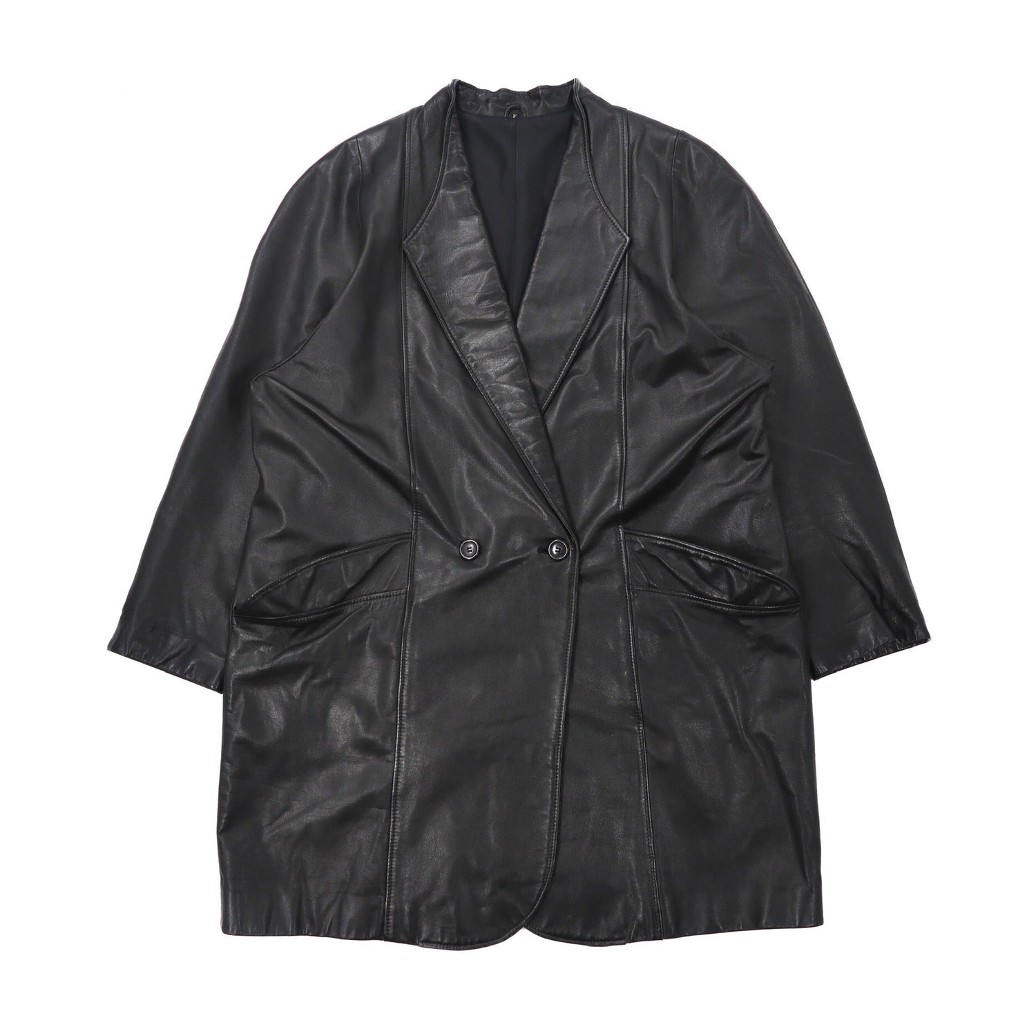 Double Breasted Leather Coat F Black Cow Leather – 日本然リトテ