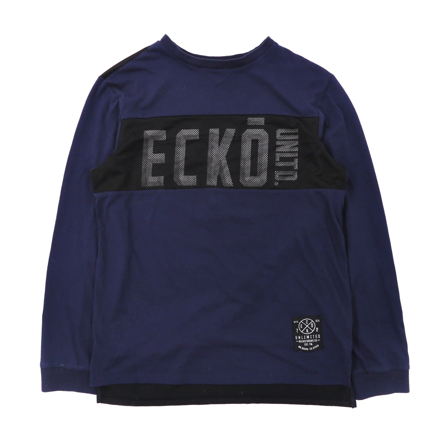 ecko unltd. メッシュ切り替えロングスリーブTシャツ M ネイビー コットン ロゴプリント ナンバリング 00年代-ECKO UNLTD-古着