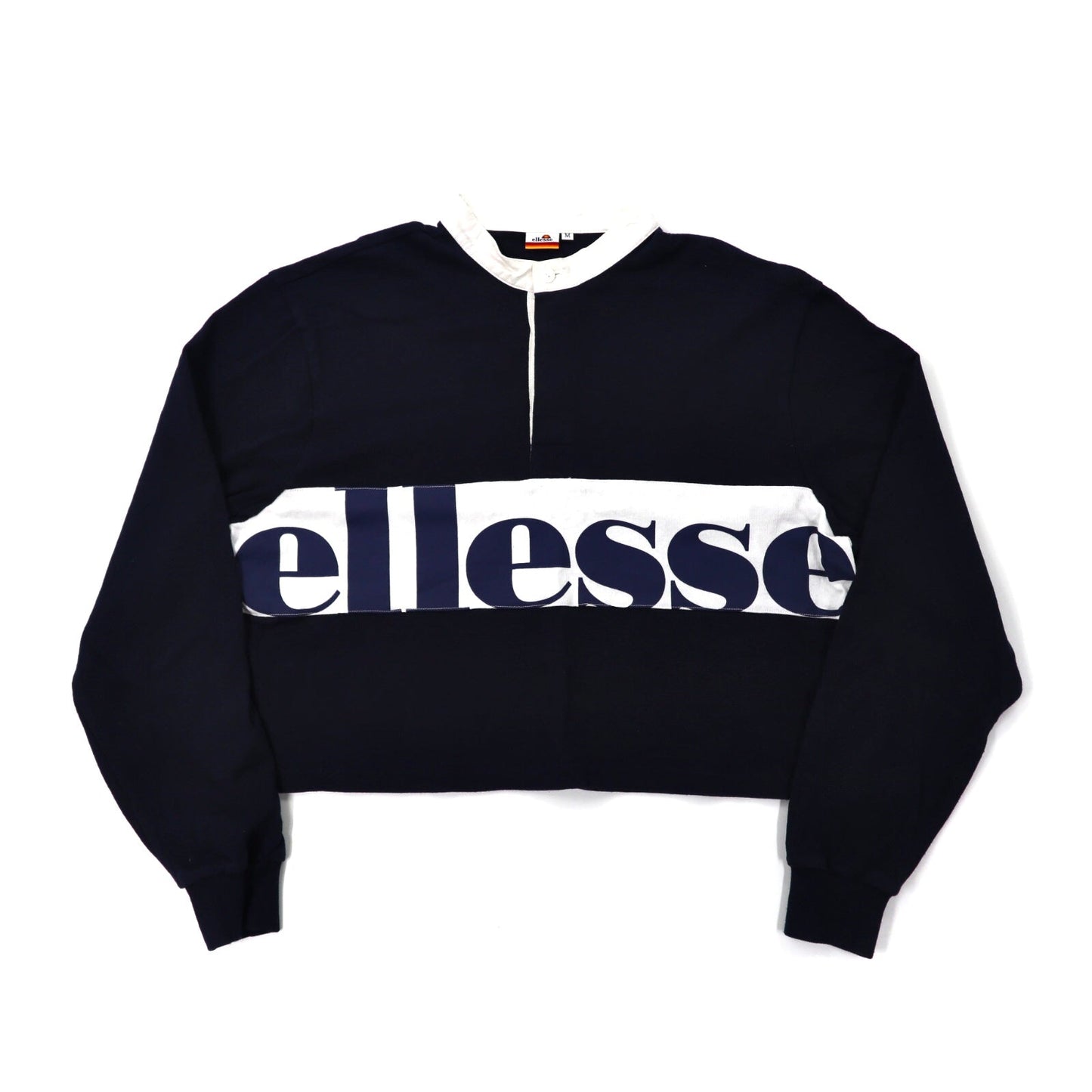 ellesse クロップドスウェット M ネイビー コットン ロゴプリント