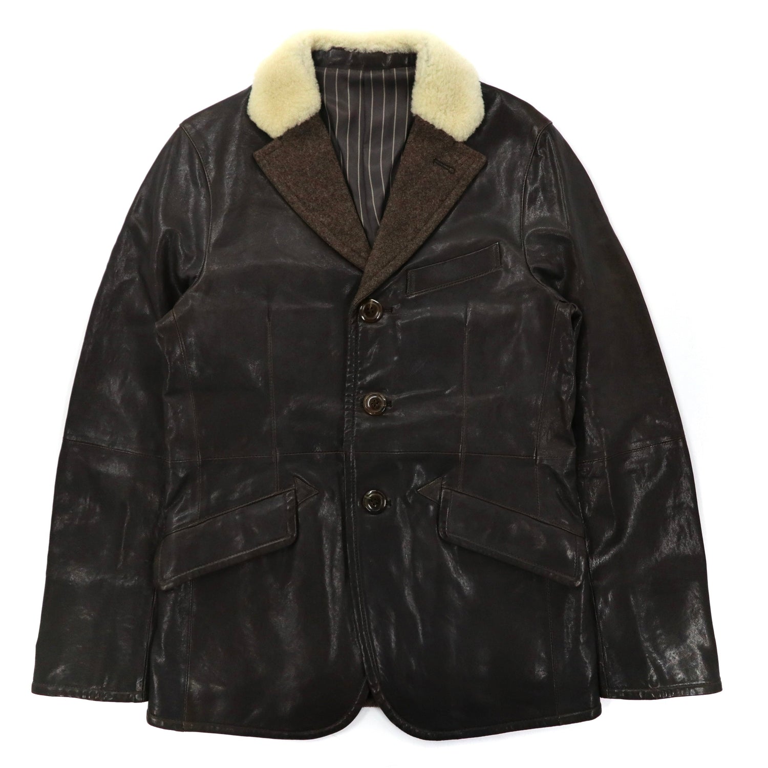 Dan Genten Collar Boa Leather Jacket M Brown Lamb Leather sheep leather  105145