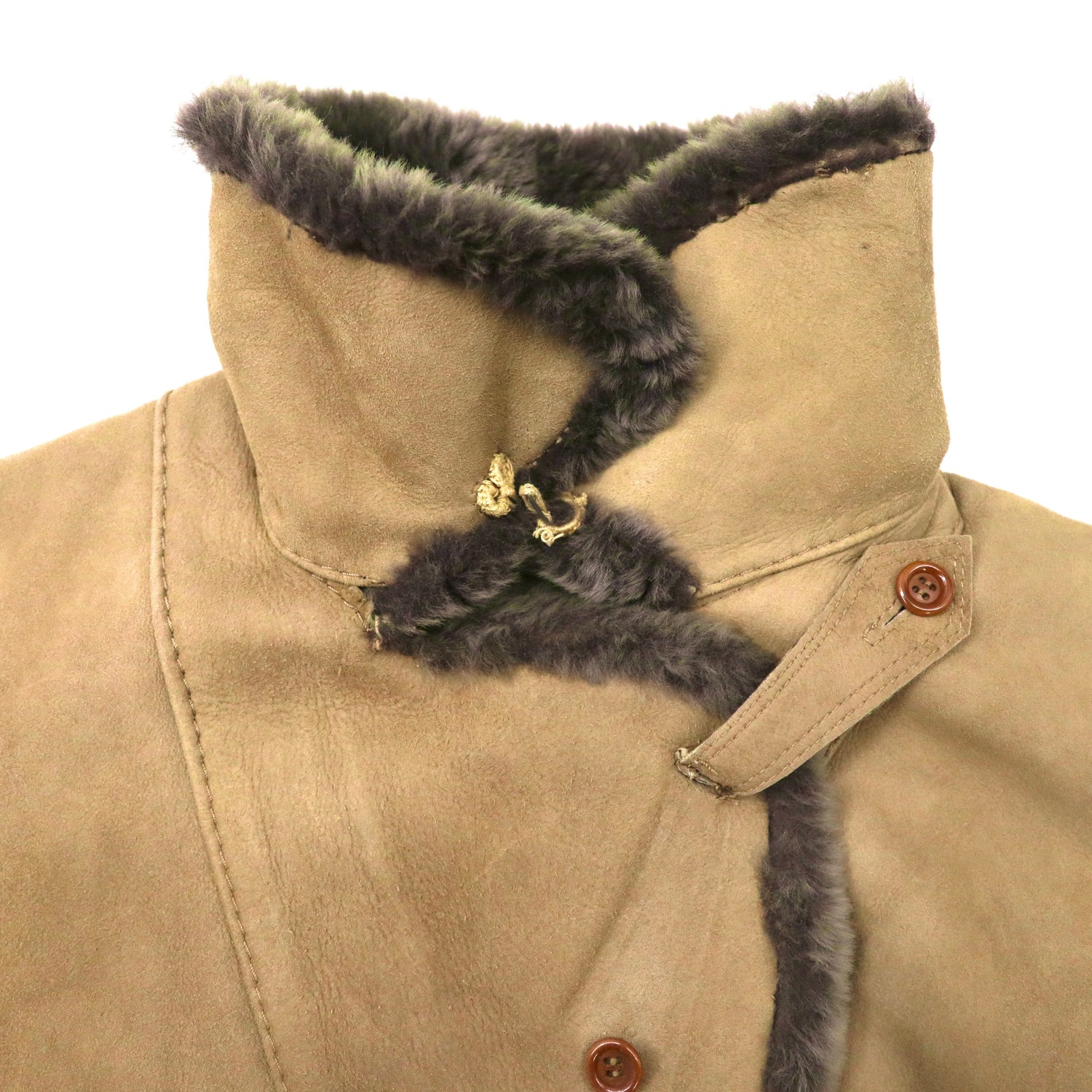 LOEWE Belted Mouton Coat 42 Beige Old Vintage 60s Made in Spain
