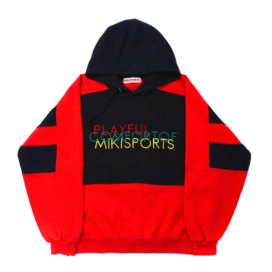 miki SPORTS プルオーバーパーカー L レッド ブラック ロゴ刺繍 90年代-mikihouse-古着