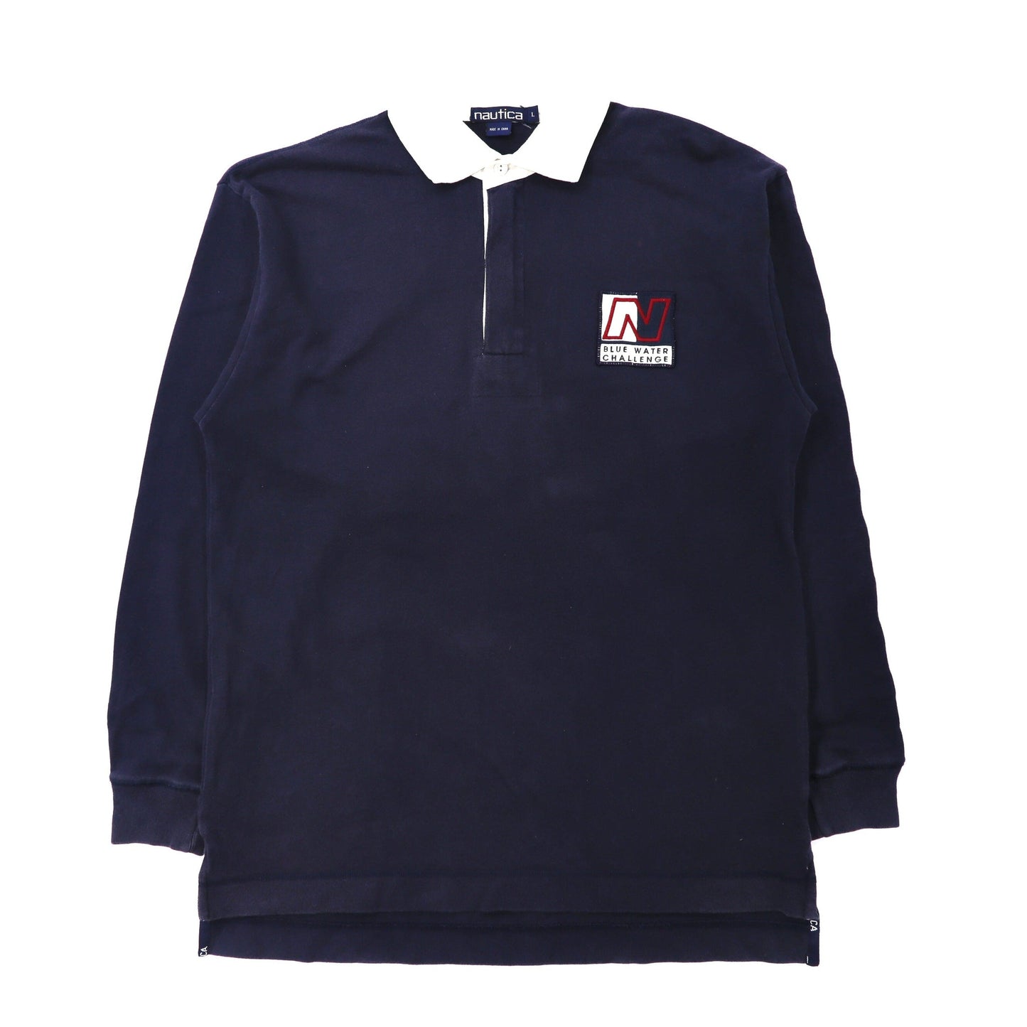 Nautica Rugby Shirt L Navy Cotton Big Size Sleeve Logo Back Print