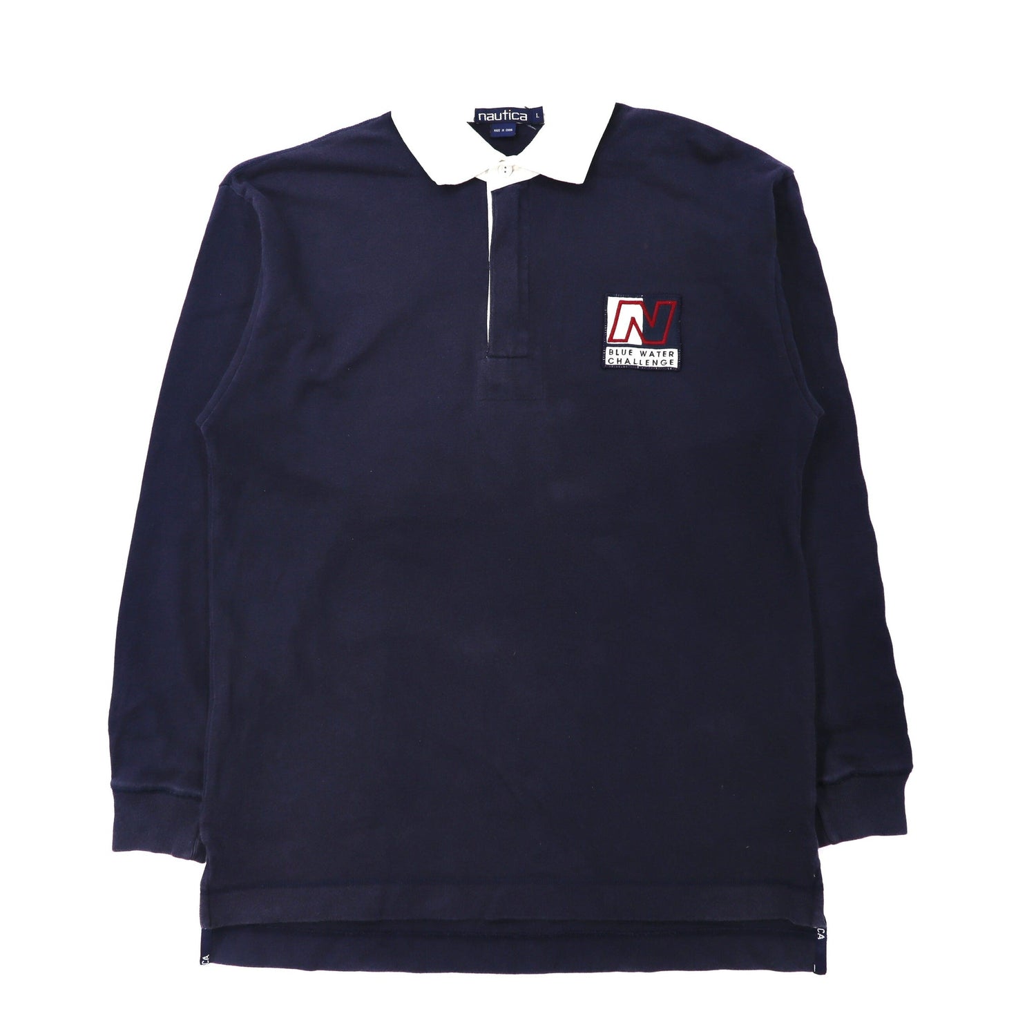 Nautica Rugby Shirt L Navy Cotton Big Size Sleeve Logo Back Print 