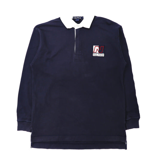nautica ラガーシャツ L ネイビー コットン ビッグサイズ 袖ロゴ バックプリント 90年代-NAUTICA-古着