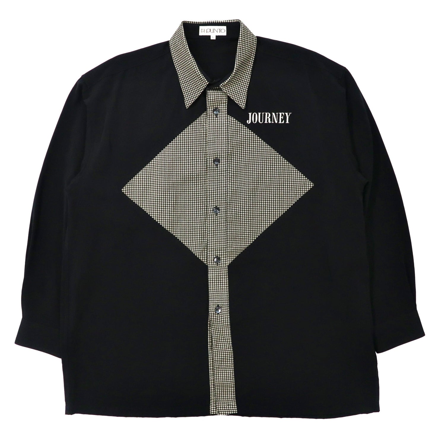 punto デザインシャツ L ブラック チェック 異素材切り替え 日本製-VINTAGE-古着