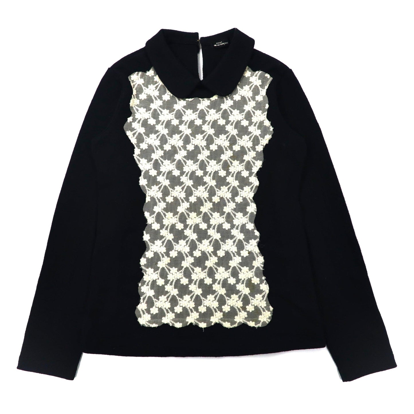 TRICOT COMME DES GARCONS Flower Lace Melton Tops F Navy Wool TT