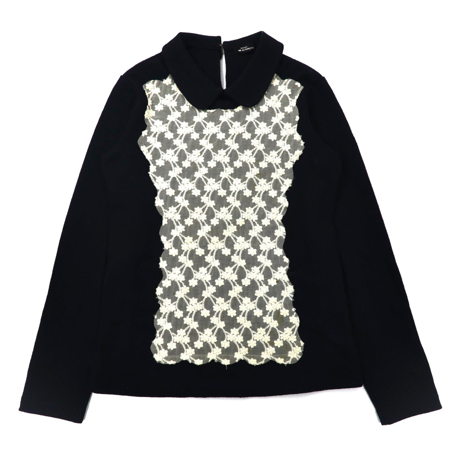 TRICOT COMME DES GARCONS Flower Lace Melton Tops F Navy Wool TT 