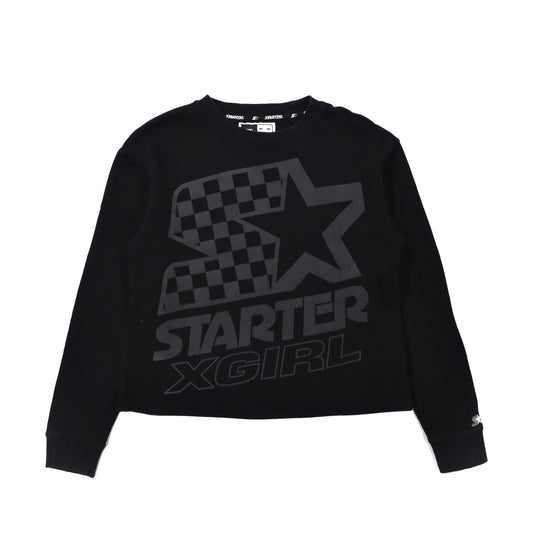 x-girl × STATER クルーネックスウェット 1 ブラック コットン ロゴプリント-STARTER-古着